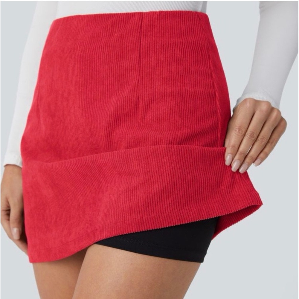 Halara Red‎ Corduroy A-Line Mini Skirt Built-in Shorts SMALL NWT